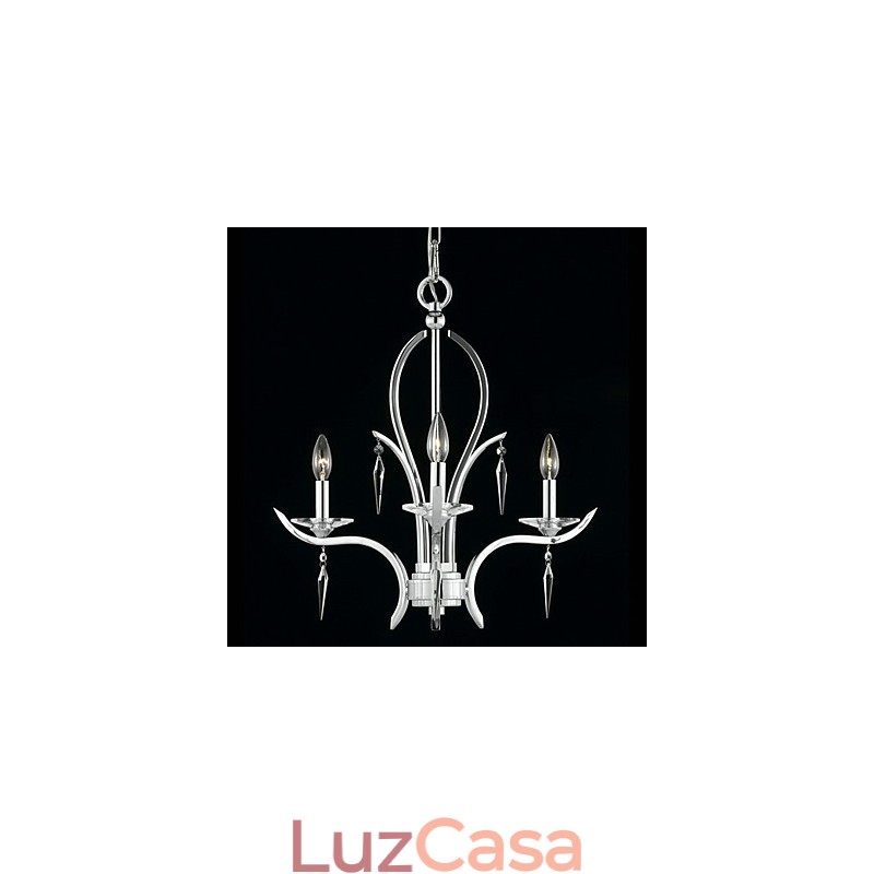Lustre de cristal em destaque com 3 luzes em roxo
