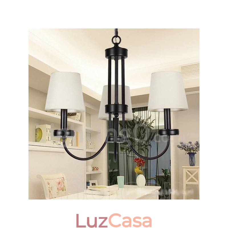 Lustre estilo vela preta contemporânea retrô de 3 luzes