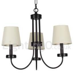 Lustre estilo vela preta contemporânea retrô de 3 luzes