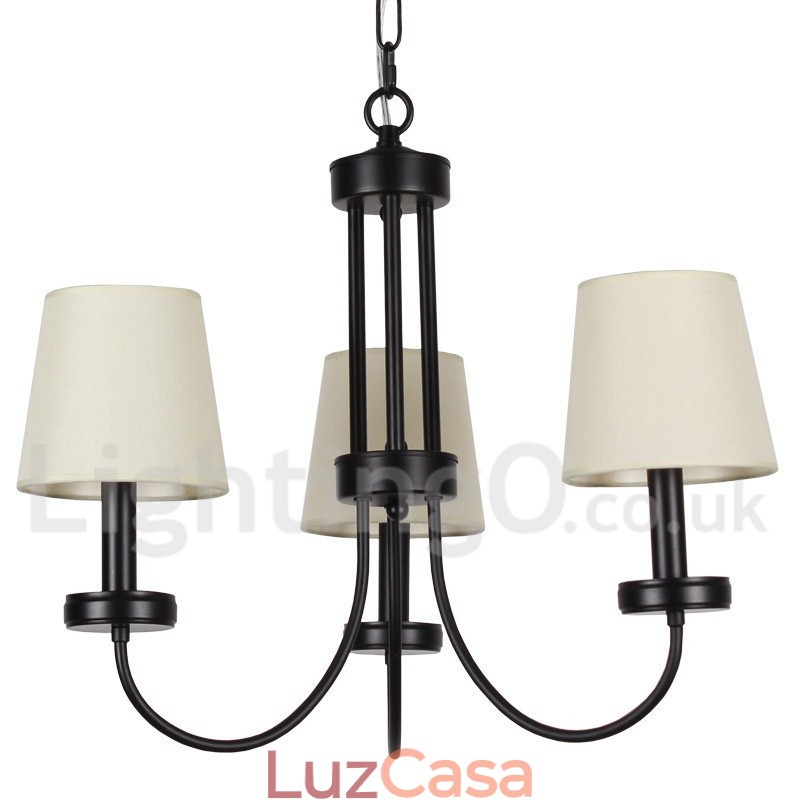 Lustre estilo vela preta contemporânea retrô de 3 luzes