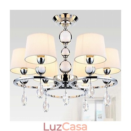 Lustre moderno contemporâneo de cristal cromado em metal