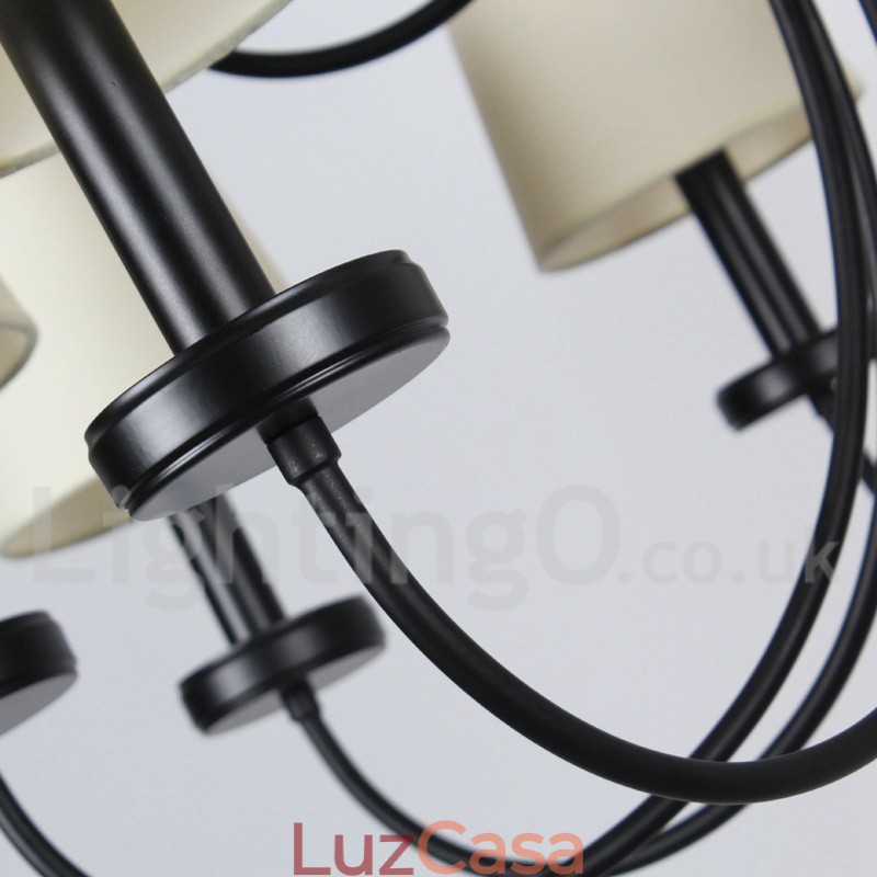 Lustre estilo vela preta contemporânea retrô de 3 luzes