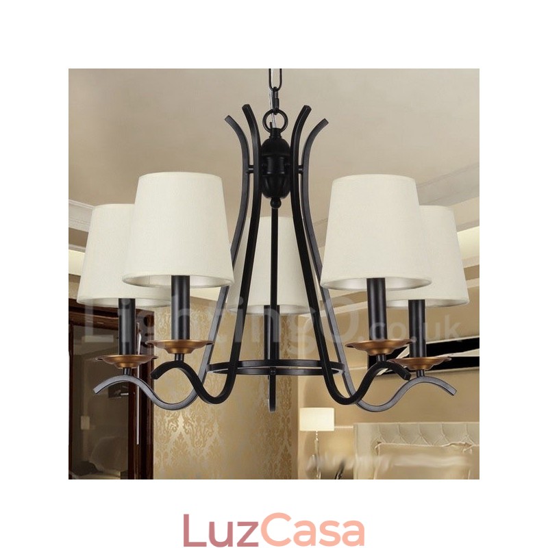 Lustre estilo vela contemporâneo retrô preto de 5 luzes