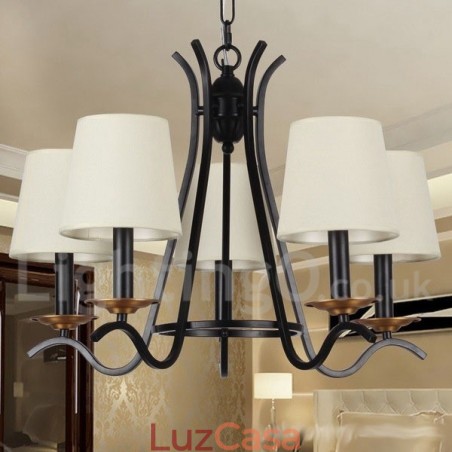 Lustre estilo vela contemporâneo retrô preto de 5 luzes Lustre estilo vela contemporâneo retrô preto de 5 luzes