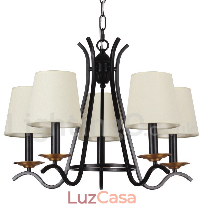 Lustre estilo vela contemporâneo retrô preto de 5 luzes