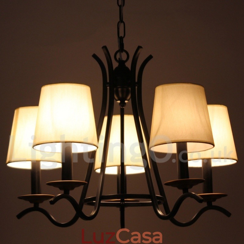 Lustre estilo vela contemporâneo retrô preto de 5 luzes