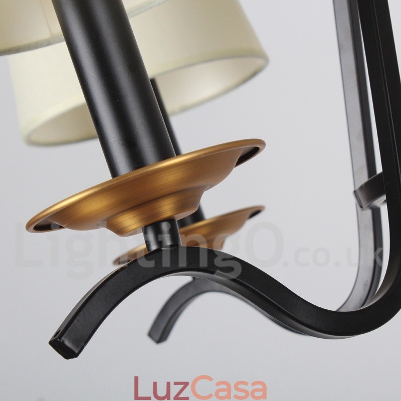 Lustre estilo vela contemporâneo retrô preto de 5 luzes