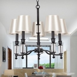 Lustre grande preto de 5 luzes e 2 níveis, estilo retrô contemporâneo, estilo vela
