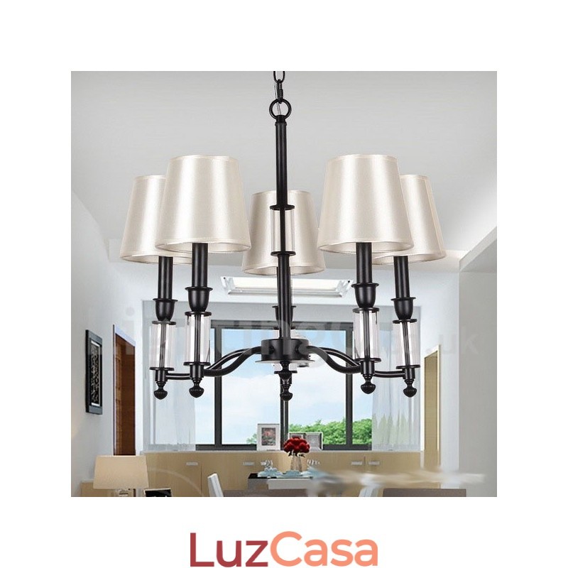 Lustre grande preto de 5 luzes e 2 níveis, estilo retrô contemporâneo, estilo vela