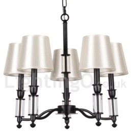 Lustre grande preto de 5 luzes e 2 níveis, estilo retrô contemporâneo, estilo vela