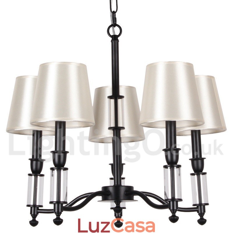 Lustre grande preto de 5 luzes e 2 níveis, estilo retrô contemporâneo, estilo vela