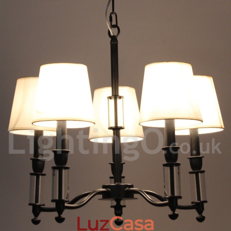 Lustre grande preto de 5 luzes e 2 níveis, estilo retrô contemporâneo, estilo vela