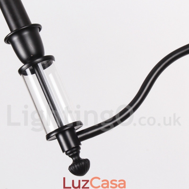 Lustre grande preto de 5 luzes e 2 níveis, estilo retrô contemporâneo, estilo vela