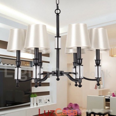 Lustre estilo vela contemporâneo retrô preto de 6 luzes Lustre estilo vela contemporâneo retrô preto de 6 luzes