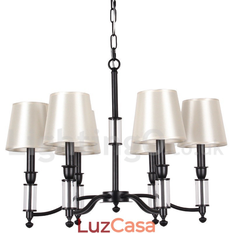 Lustre estilo vela contemporâneo retrô preto de 6 luzes