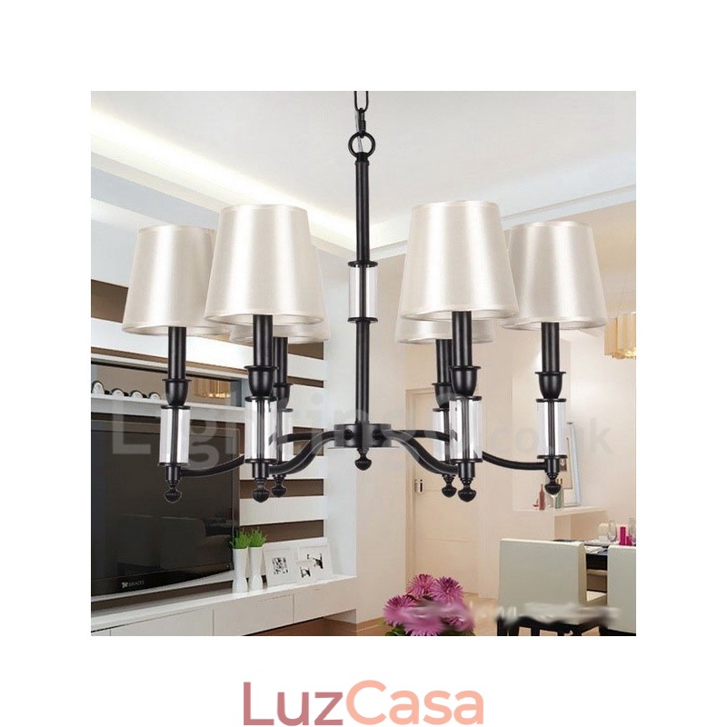 Lustre estilo vela contemporâneo retrô preto de 6 luzes