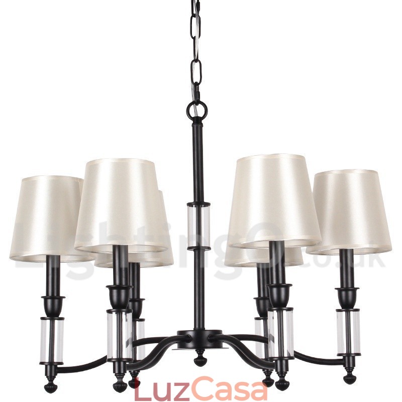 Lustre estilo vela contemporâneo retrô preto de 6 luzes