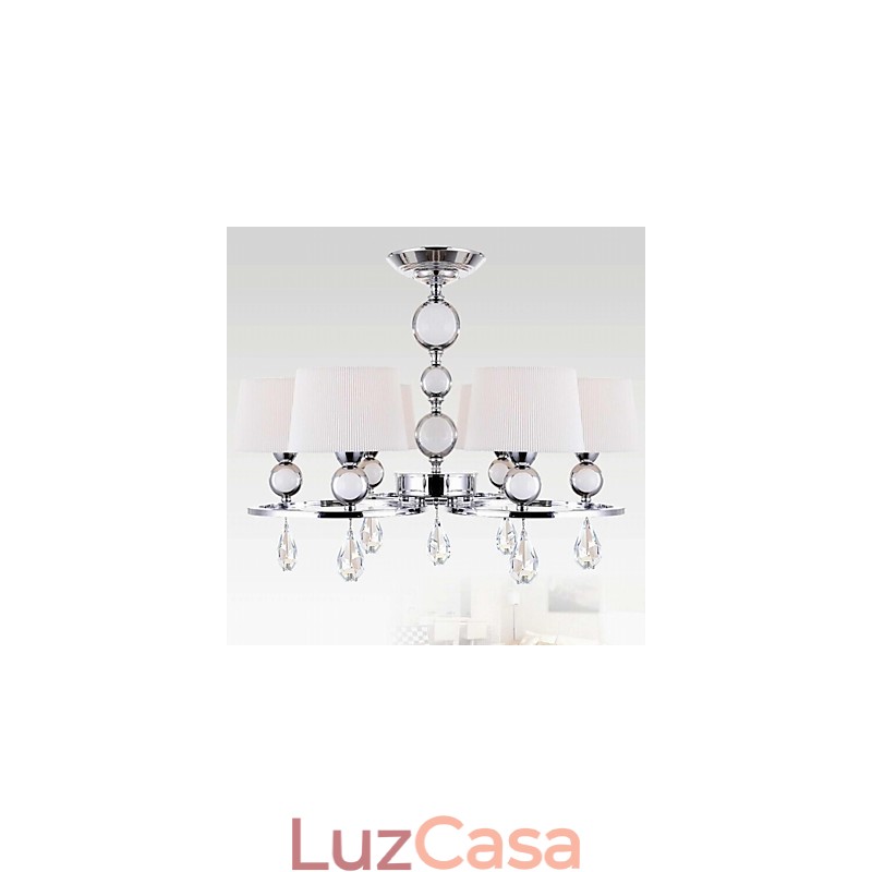 Lustre moderno contemporâneo de cristal cromado em metal