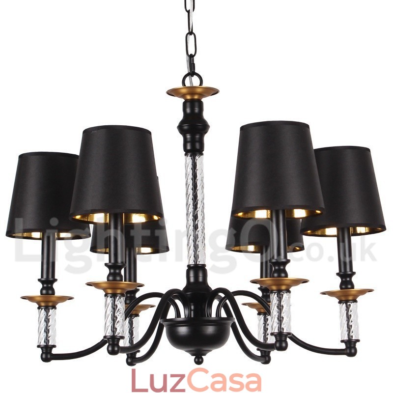 Lustre estilo vela retrô preto de 6 luzes