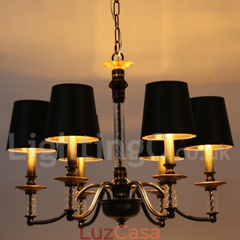 Lustre estilo vela retrô preto de 6 luzes