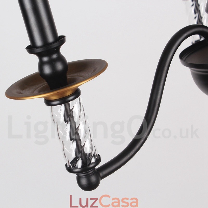 Lustre estilo vela retrô preto de 6 luzes