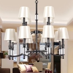 Lustre grande preto de 12 luzes, 2 níveis, estilo retrô, contemporâneo, estilo vela