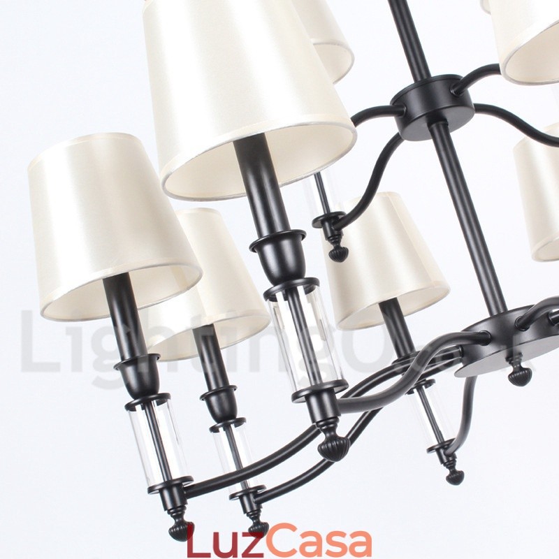 Lustre grande preto de 12 luzes, 2 níveis, estilo retrô, contemporâneo, estilo vela