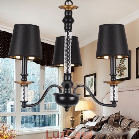 Lustre estilo vela retrô preto de 3 luzes Lustre estilo vela retrô preto de 3 luzes