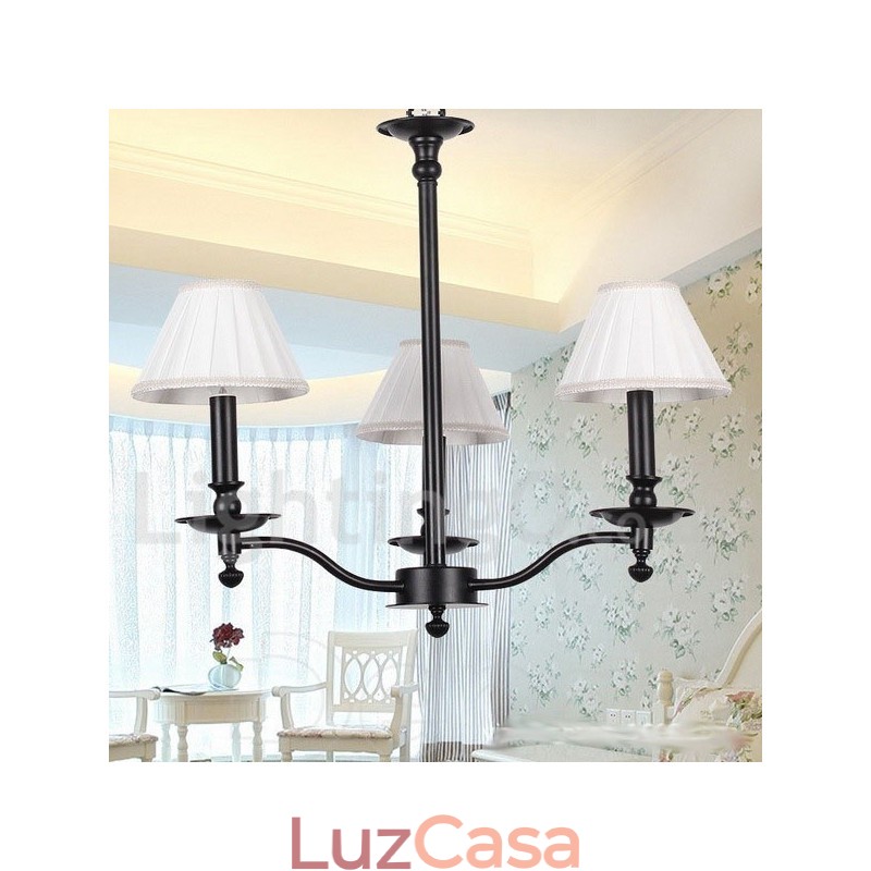 Lustre estilo vela preta contemporânea retrô de 3 luzes