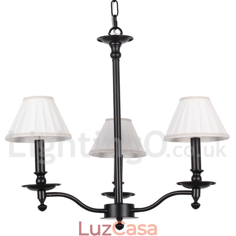 Lustre estilo vela preta contemporânea retrô de 3 luzes