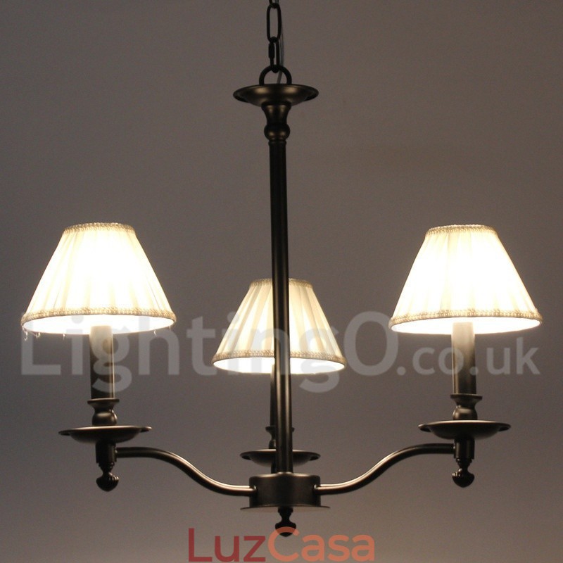 Lustre estilo vela preta contemporânea retrô de 3 luzes