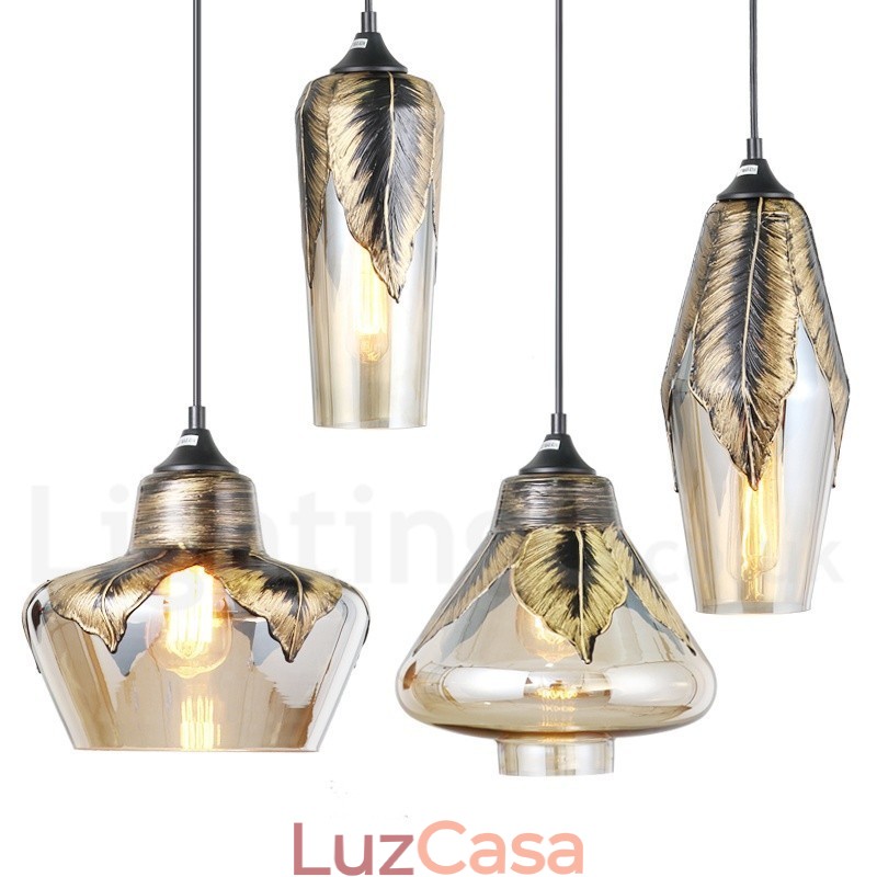 Luminária pendente de vidro retrô europeia para sala de estar