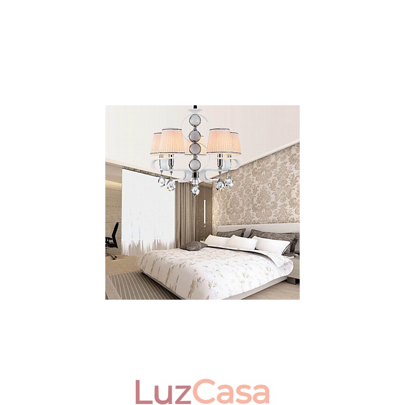Lustre de tecido 5 luzes lâmpada de alta qualidade anel de prata jade branco