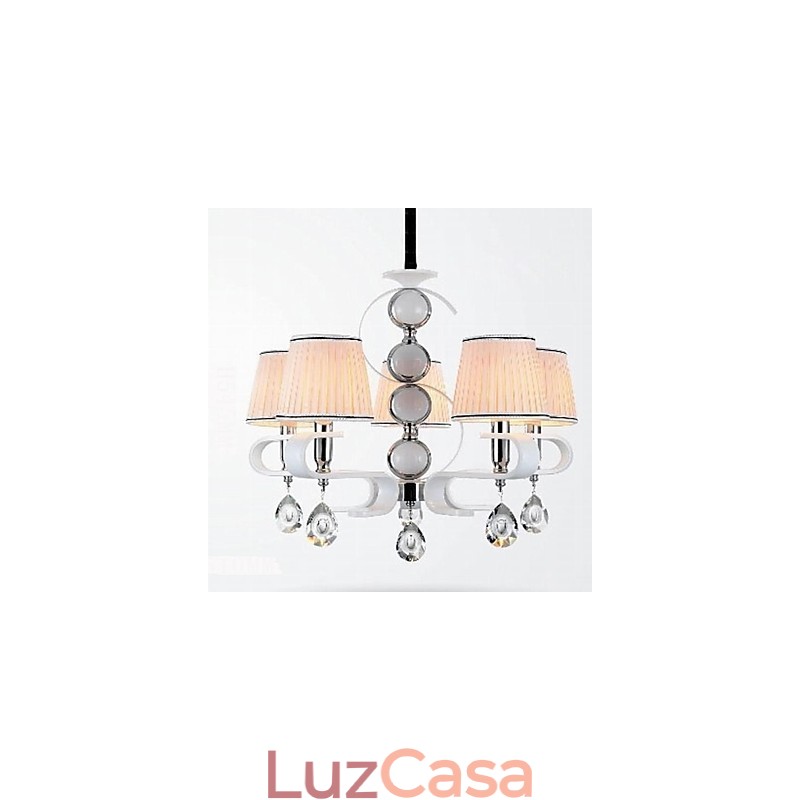 Lustre de tecido 5 luzes lâmpada de alta qualidade anel de prata jade branco