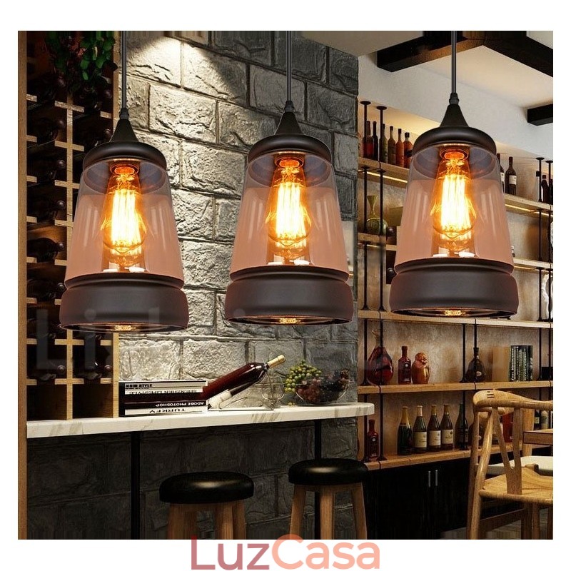 Luminária pendente de vidro estilo lounge retrô europeu