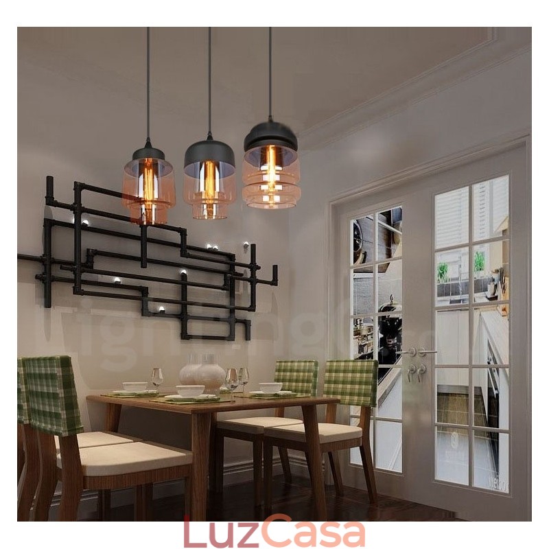 Luminária pendente rústica de vidro, luminária pendente europeia para sala de estar
