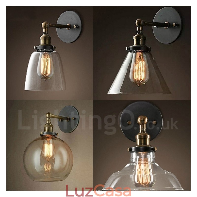 1 luz rústica Lodge quarto luz de parede com cúpula de vidro