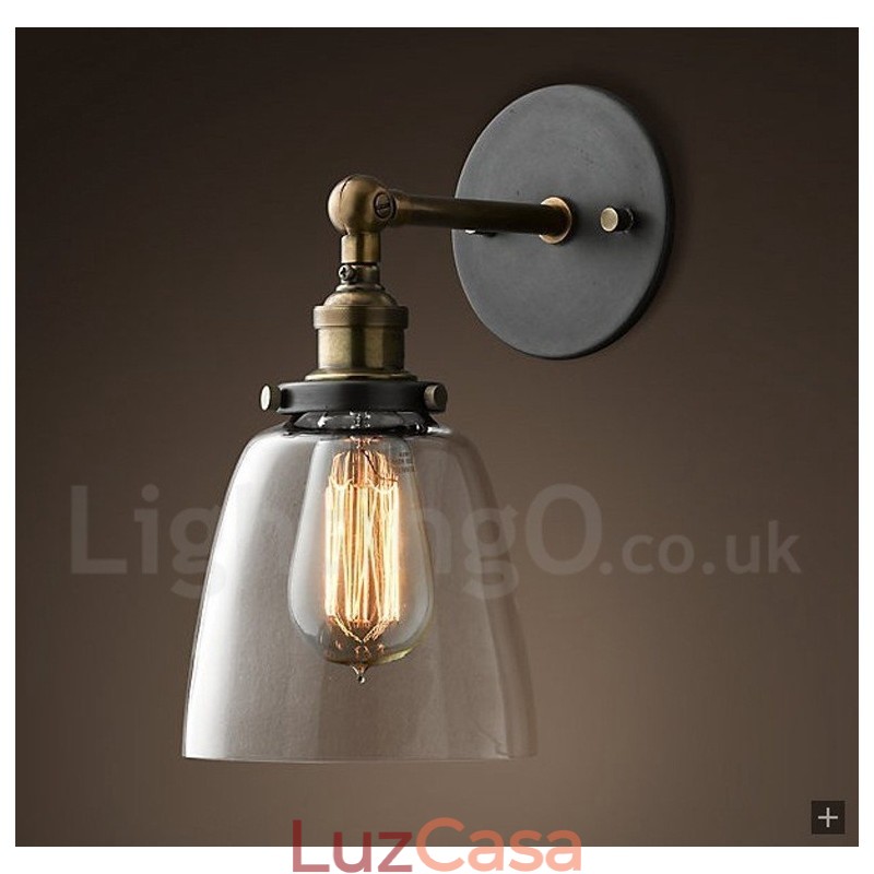 1 luz rústica Lodge quarto luz de parede com cúpula de vidro