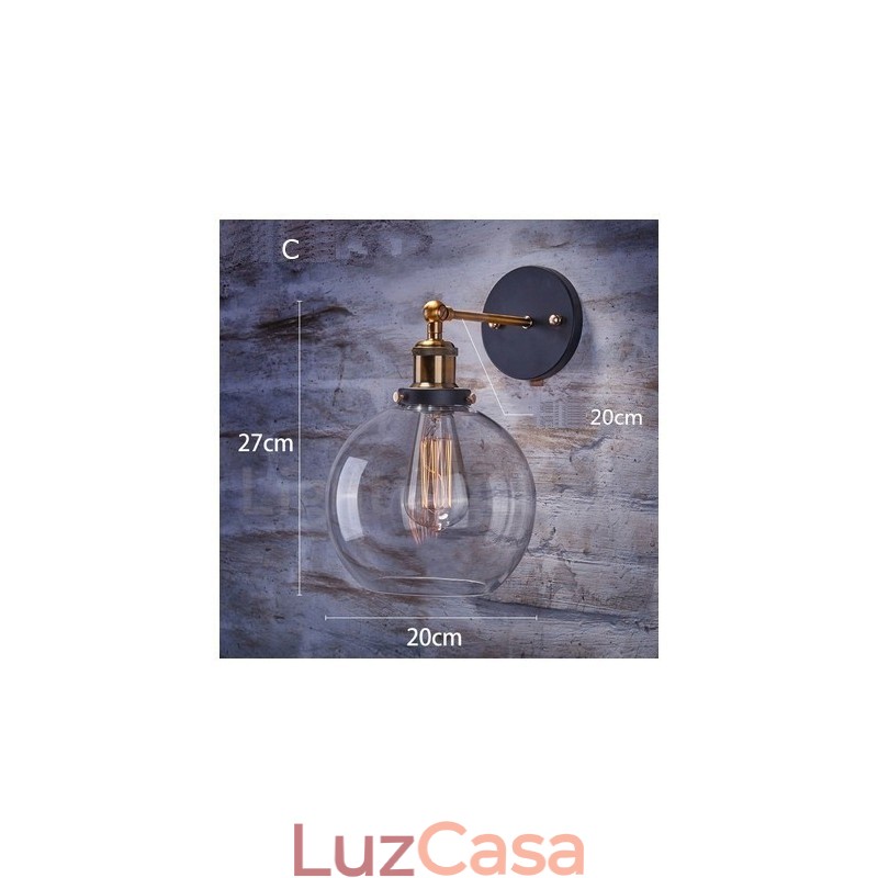 1 luz rústica Lodge quarto luz de parede com cúpula de vidro