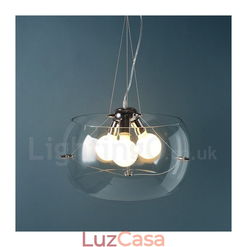 Luminária pendente de vidro contemporânea moderna com 3 luzes