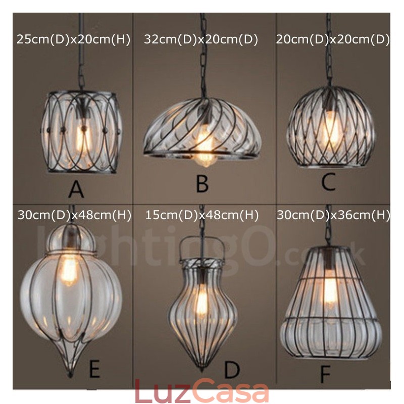 1 luz vintage café vidro pingente luz loft pingente lâmpada