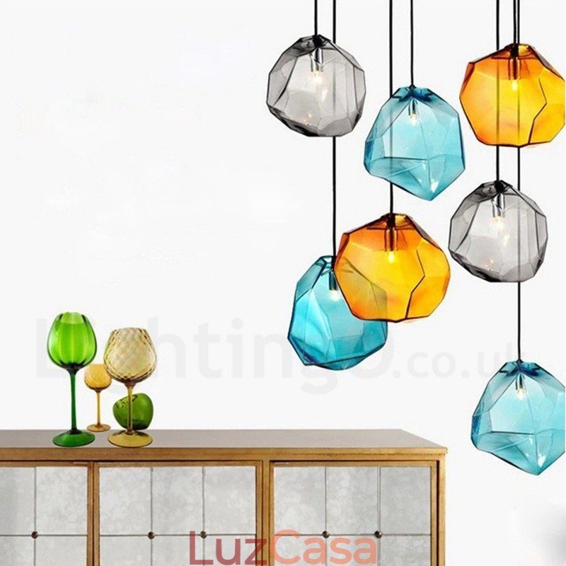 1 luminária pendente rústica Lodge com cúpula de vidro