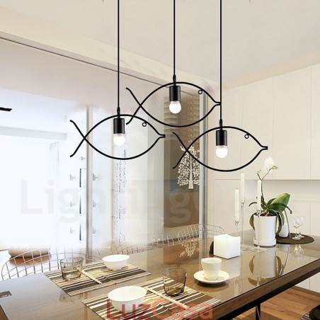 1 luz rústica lodge retro peixe pingente luz com sombra de aço 1 luz rústica lodge retro peixe pingente luz com sombra de aço