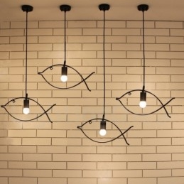 1 luz rústica lodge retro peixe pingente luz com sombra de aço