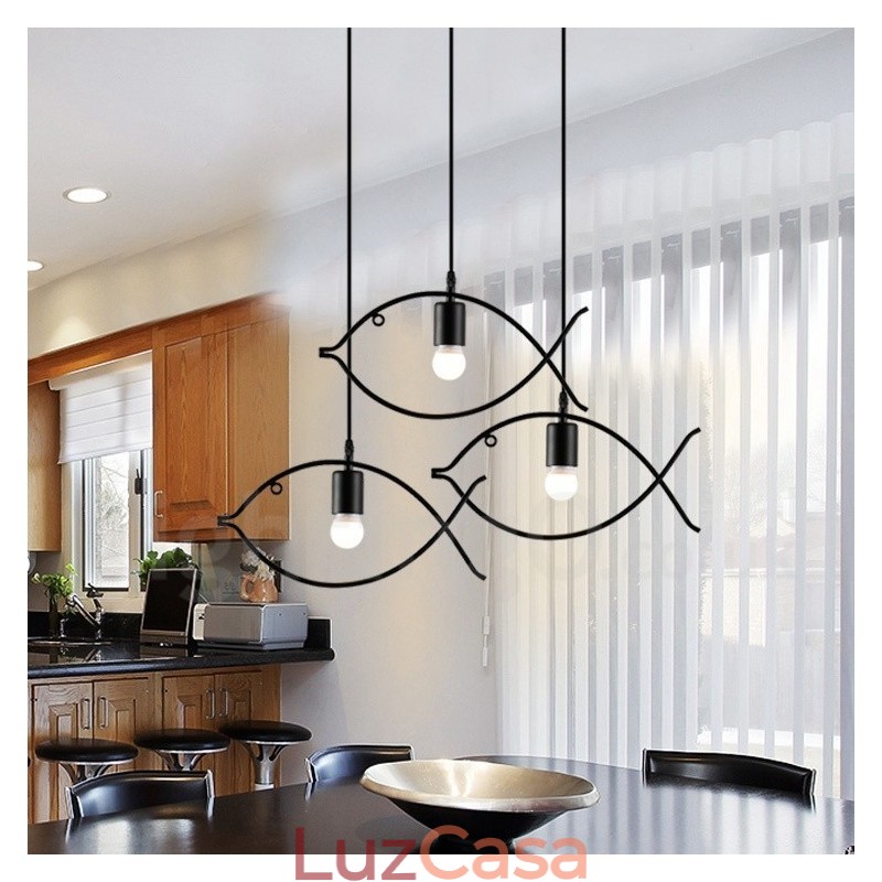 1 luz rústica lodge retro peixe pingente luz com sombra de aço