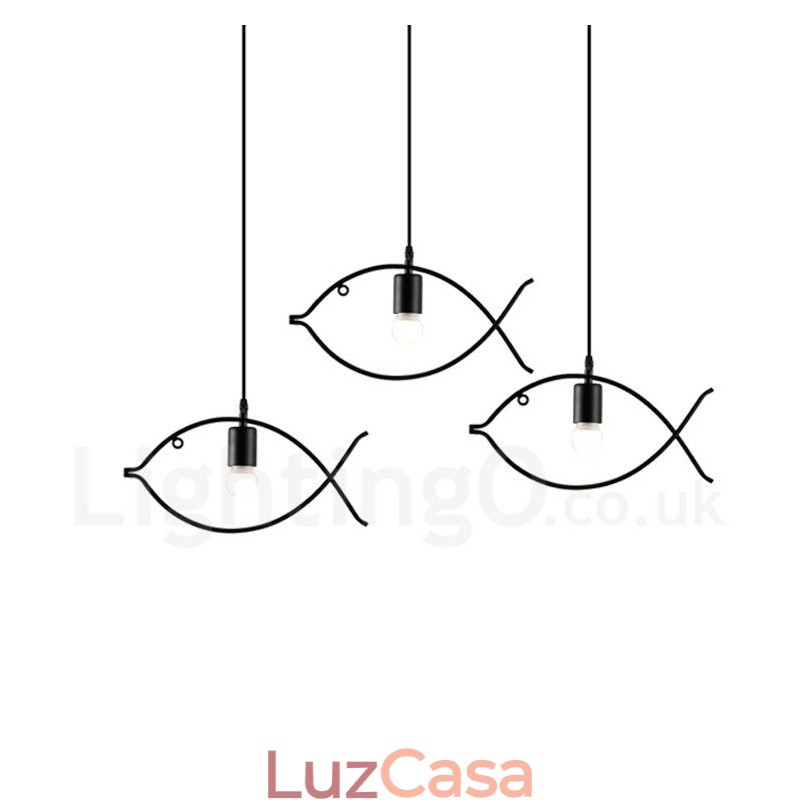 1 luz rústica lodge retro peixe pingente luz com sombra de aço