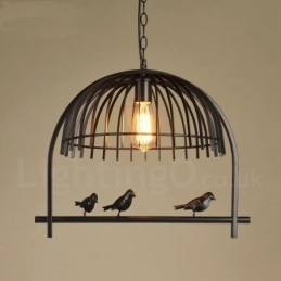 1 luz rústica chalé retrô gaiola de pássaro luz pendente com sombra de aço