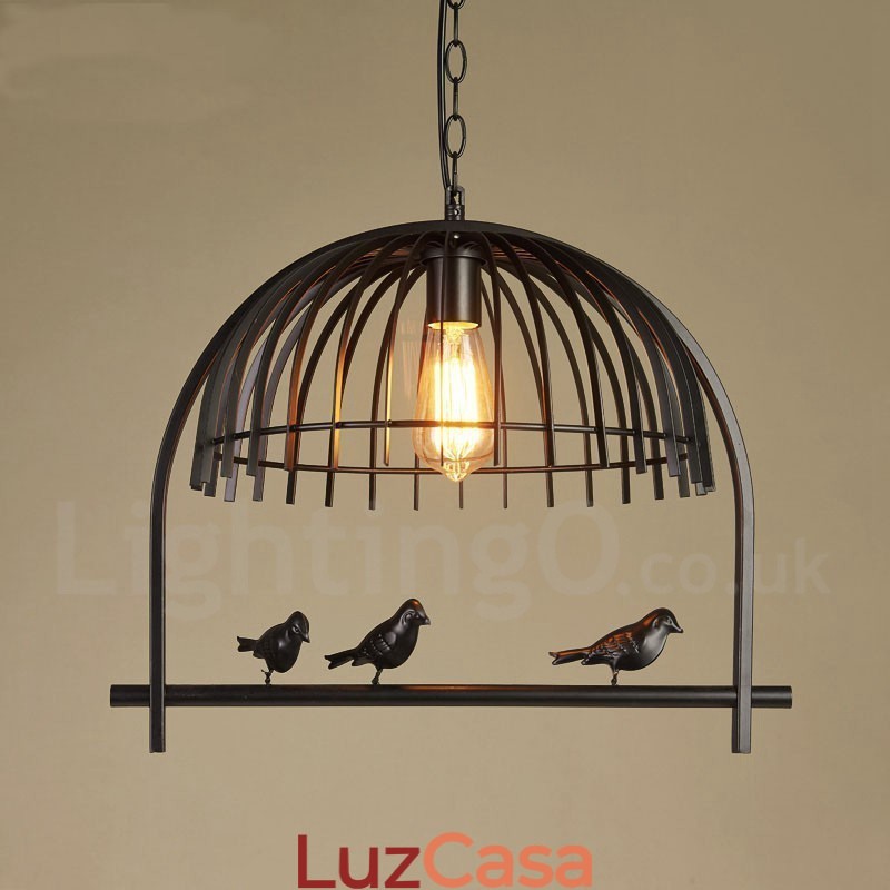 1 luz rústica chalé retrô gaiola de pássaro luz pendente com sombra de aço