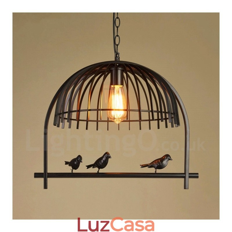 1 luz rústica chalé retrô gaiola de pássaro luz pendente com sombra de aço