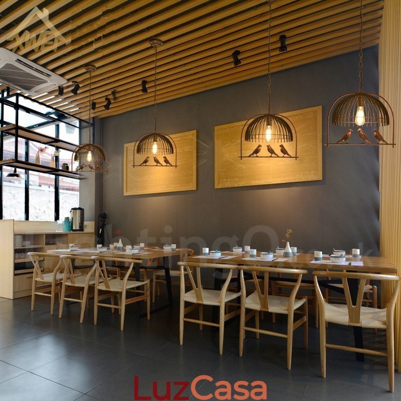 1 luz rústica chalé retrô gaiola de pássaro luz pendente com sombra de aço